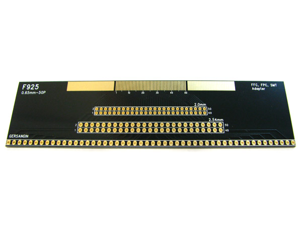 디바이스마트,커넥터/PCB > PCB기판/관련상품 > IC 변환기판 > SMT/FFC/FPC,거상인,[F925] FFC-0.65mm-50pin Adapter,Type : FFC, FPC, SMT Adapter , Pitch : 0.65mm , Pin : 50, Hole : 2.00  ↔ 2.54mm , Size : 33 * 127 , METERIAL : FR-4 , ALL GOLD