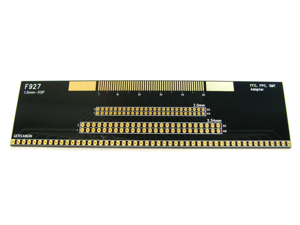 디바이스마트,커넥터/PCB > PCB기판/관련상품 > IC 변환기판 > SMT/FFC/FPC,거상인,[F927] FFC-1.0mm-50pin Adapter,Type : FFC, FPC, SMT Adapter , Pitch : 1.00mm , Pin : 50 , Hole : 2.00  ↔ 2.54mm , Size : 33 * 127 , METERIAL : FR-4 , ALL GOLD