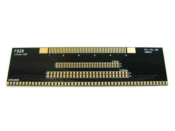 디바이스마트,커넥터/PCB > PCB기판/관련상품 > IC 변환기판 > SMT/FFC/FPC,거상인,[F928] FFC-1.27mm-50pin Adapter,Type : FFC, FPC, SMT Adapter , Pitch : 1.27mm , Pin : 50, Hole : 2.00  ↔ 2.54mm , Size : 33 * 127 , METERIAL : FR-4 , ALL GOLD