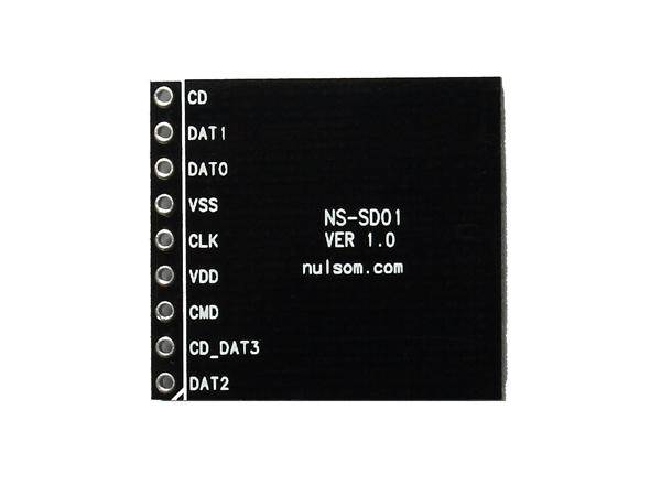디바이스마트,MCU보드/전자키트 > 전원/신호/저장/응용 > SD/TF/메모리,NulSom Inc.,NS-SD01 (Micro SD 변환 보드),Micro SD Card을 브레드보드에 부착 할 수 있도록 2.54mm Pitch로 변환해주는 변환용 기판