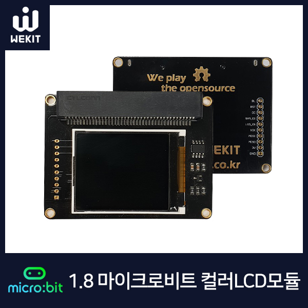디바이스마트,오픈소스/코딩교육 > Micro:Bit > 센서/모듈,WEKIT,WK 마이크로비트 전용 1.8인치 컬러 LCD모듈 [WK-MBA-M001],손 쉽게 꽂아 쓰는 ST7735S칩, 65K 풀컬러 마이크로비트 LCD모듈입니다. 아두이노, Nucleo  보드와의 확장 연결을 위한 핀도 함께 제공합니다.