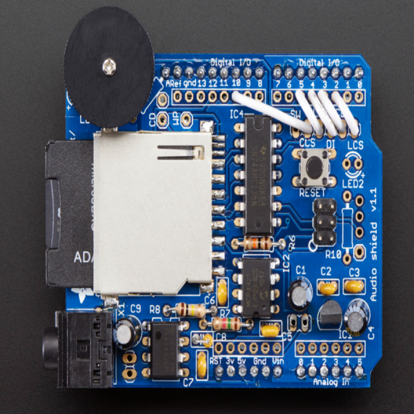 디바이스마트,MCU보드/전자키트 > 음악/앰프/녹음 > 기타,Adafruit,Adafruit Wave Shield for Arduino Kit - v1.1 [ada-94],아두이노 호환 실드 / 13.56MHz RFID 및 NFC / 53.3mm x 117.7mm / 최대 22KHz 12bit 비압축 오디오 파일(길이 무관) 재생 가능 / 아두이노, SD카드, 도구, 스피커, 헤드폰 미포함