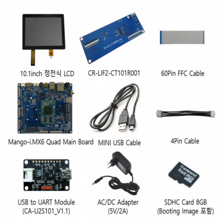 디바이스마트,MCU보드/전자키트 > 디스플레이 > LCD/OLED,(주)씨알지테크놀러지,Mango-IMX6Q 10.1inch 정전식 LCD Start Kit,10.1inch 정전식 LCD Start Kit / I.MX 6Quad Processor 1Ghz / 2GB DDR3 SDRAM / Power : DC-JACK 5V 2A / Expansion connector (60x1) : EBI, UART, I2C, GPIO etc