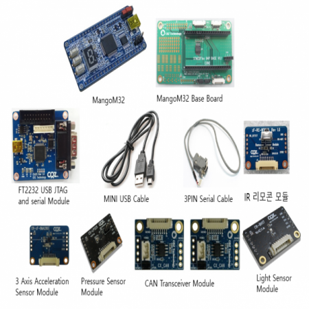 디바이스마트,MCU보드/전자키트 > 프로세서/개발보드 > ARM > Cortex-M3,(주)씨알지테크놀러지,Mango-M32 Middle Package [STM32F103 Cortex-M3 EVB],128KB Flash 메모리인 STM32F103RBT6를 탑재 3축 가속도센서, 대기압센서, 조도센서, GPS, 리모컨 센서 등을 연결하여  다양한 활용이 가능한 보드