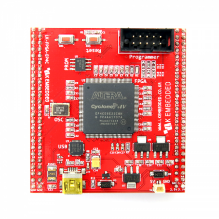 디바이스마트,MCU보드/전자키트 > 프로세서/개발보드 > FPGA,LK EMBEDDED,알테라 싸이클론4 Cyclone IV 개발모듈,실시간 처리 및 병렬처리 시스템 개발 시 사용되는 강력한 FPGA 모듈, 알테라社의 Cyclone IV Fanmily, E시리즈의 FPGA 내장, 80개의 I/O(입출력)핀을 핀헤더 커넥터를 통해 제공