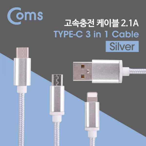 Type C 케이블(3 in 1/스트롱) 1M / Silver - Android / 8Pin (8핀) / Type C[IE233]