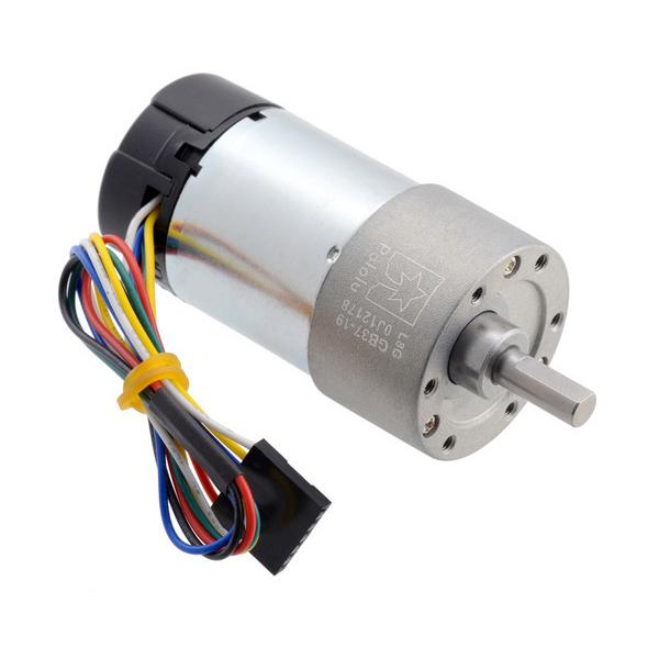 10:1 Metal Gearmotor 37Dx65L mm 24V with 64 CPR Encoder (Helical Pinion) #4699