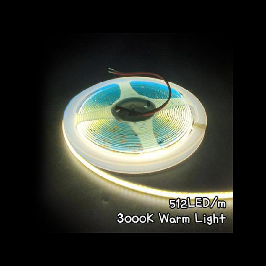 COB LED STRIP 12V, 고밀도 플랙시블 512LED 8mm/5M Reel 3000K warm light [SZH-COB011]