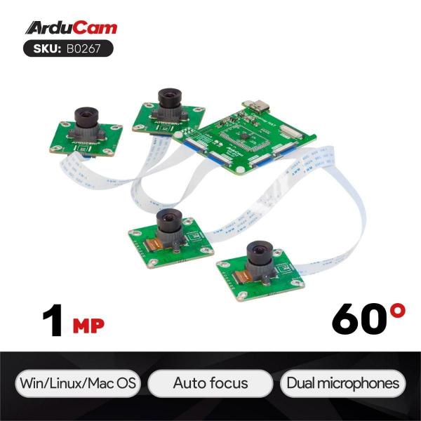 Arducam 1MP*4 Quadrascopic Monochrome Camera Bundle Kit for Raspberry Pi [B0267]