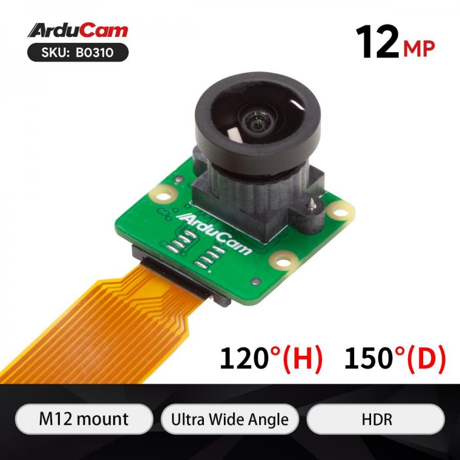 Arducam 12MP IMX708 HDR 120° Wide Angle Camera Module with M12 Lens for Raspberry Pi [B0310]