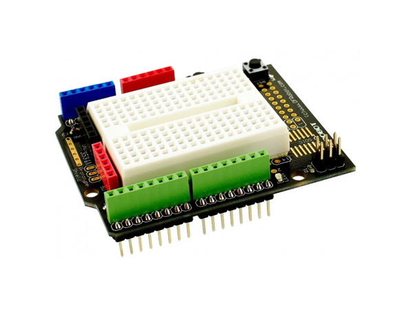 디바이스마트,오픈소스/코딩교육 > 아두이노 > 호환쉴드,DFROBOT,Prototyping Shield For Arduino[DFR0019],Arduino Duemilanove와 함께 사용하는 프로토타입의 확장 보드입니다. 부품을 보드에 직접 납땜하거나 미니 브래드 보드를 통하여 회로와 연결할 수 있습니다. 확장보드 상면의 LED 2개와 버튼 회로는 직접 사용할 수 있고  핀과 전원에 연결이 가능합니다.