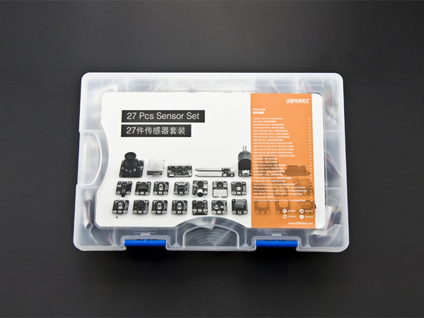 디바이스마트,오픈소스/코딩교육 > 아두이노 > 아두이노 교육용키트,DFROBOT,아두이노용 27종 센서키트 Gravity: 27 Pcs Sensor Kit for Arduino [KIT0011],불꽃센서,led 모듈,조이스틱모듈,사운드센서등 총 27종 센서세트 제품입니다