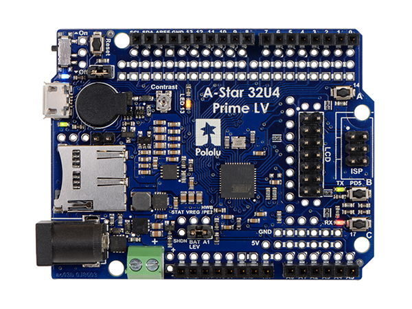 디바이스마트,오픈소스/코딩교육 > 아두이노 > 아두이노 호환보드,Pololu,A-Star 32U4 Prime LV microSD with LCD #4009,Atmel’s ATmega32U4 마이크로컨트롤러 기반의 보드.(8x2 LCD 포함) (USB케이블 별매)