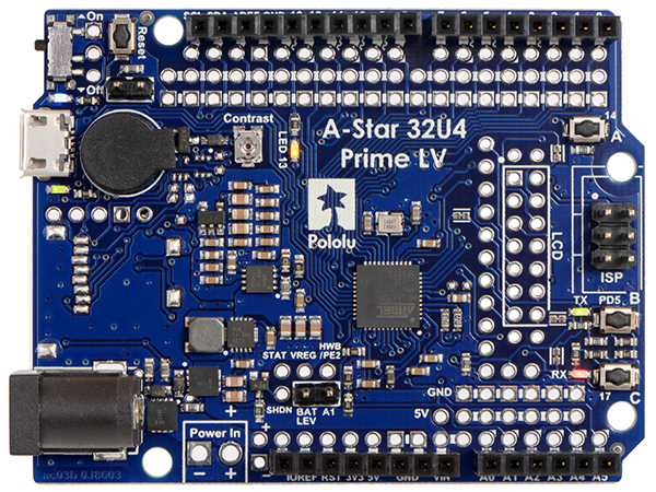 디바이스마트,오픈소스/코딩교육 > 아두이노 > 아두이노 호환보드,Pololu,A-Star 32U4 Prime LV #4007,Atmel’s ATmega32U4 마이크로컨트롤러 기반의 보드. (microSD 슬롯 미포함, USB케이블 별매)