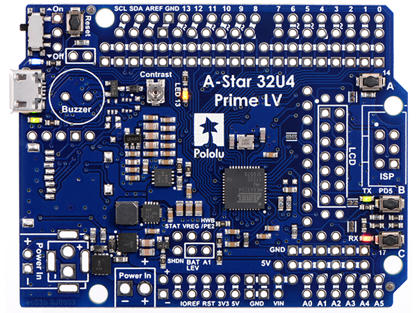 디바이스마트,오픈소스/코딩교육 > 아두이노 > 아두이노 호환보드,Pololu,A-Star 32U4 Prime LV (SMT Components Only) #4005,Atmel’s ATmega32U4 마이크로컨트롤러 기반의 보드. (microSD 슬롯 및 핀헤더 미포함, USB케이블 별매)