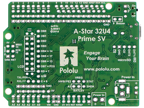 디바이스마트,오픈소스/코딩교육 > 아두이노 > 아두이노 호환보드,Pololu,A-Star 32U4 Prime SV microSD #3114,Atmel’s ATmega32U4 마이크로컨트롤러 기반의 보드. (USB케이블 별매)
