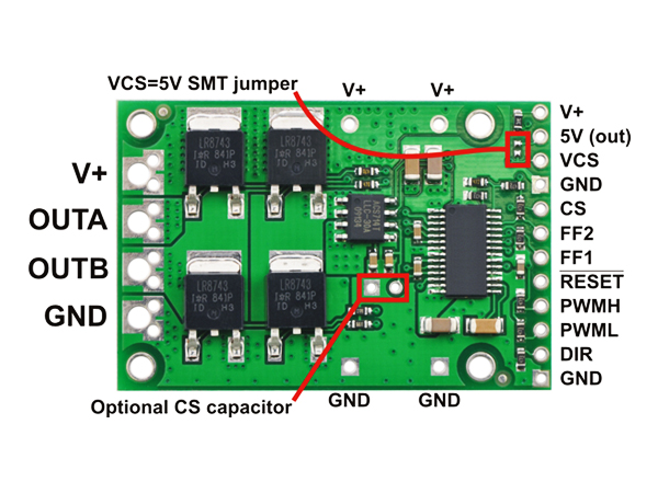디바이스마트,기계/제어/로봇/모터 > 모터드라이버 > DC모터 드라이버 > 500W 이상 DC모터 드라이버,Pololu,Pololu High-Power Motor Driver 18v25 CS #1455,MOSFET H-bridge motor driver. 5.5 ~ 30 V / 25 A