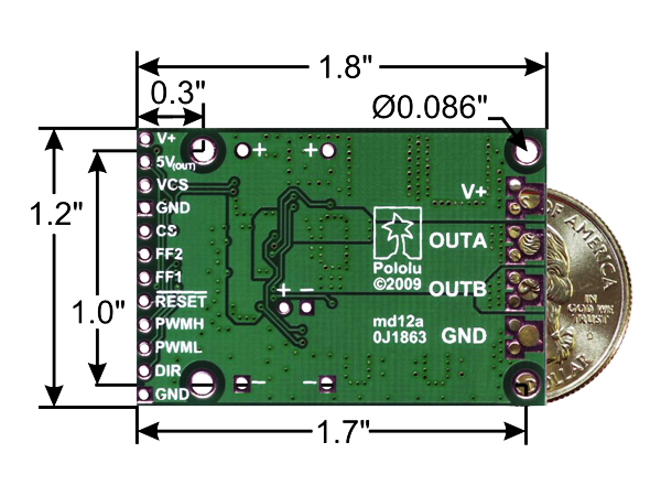 디바이스마트,기계/제어/로봇/모터 > 모터드라이버 > DC모터 드라이버 > 500W 이상 DC모터 드라이버,Pololu,Pololu High-Power Motor Driver 36v20 CS #1457,MOSFET H-bridge motor driver. 5.5 ~ 50 V / 20 A