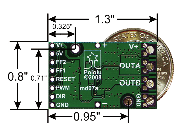 디바이스마트,기계/제어/로봇/모터 > 모터드라이버 > DC모터 드라이버 > 500W 이하 DC모터 드라이버,Pololu,Pololu High-Power Motor Driver 18v15 #755,MOSFET H-bridge motor driver. 5.5 ~ 30 V / 15 A
