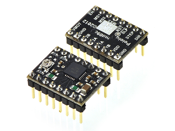 디바이스마트,기계/제어/로봇/모터 > 모터드라이버 > 스텝모터 드라이버 > 바이폴라 스텝모터 드라이버,Pololu,A4988 Stepper Motor Driver Carrier, Black Edition #2128,A4988 모터드라이버 carrier. 8 ~ 35V / 1A. (Full step ~ 1/16 step, 총 5 step). 4층layer 를 통한 더 좋은 (단)열성능과 온도허용전류 20% UP!