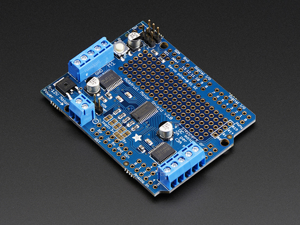 디바이스마트,기계/제어/로봇/모터 > 모터드라이버,Adafruit,Adafruit Motor/Stepper/Servo Shield for Arduino v2 Kit - v2.3 [ada-1438],아두이노 호환 / DC 모터 스텝 모터를 다루기 위한 가장 좋은, 쉬운 방법! / 최대 4개의 DC 모터 또는 최대 2개의 스테핑 모터 사용 가능 / TB6612 MOSFET driver ( 채널당 1.2A, 최대 3A) / PWM driver chip 내장! / 70mm x 55mm x 10mm