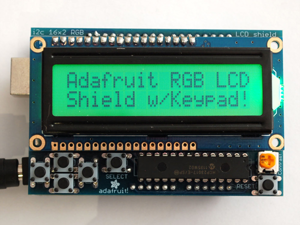 디바이스마트,오픈소스/코딩교육 > 아두이노 > 아두이노 호환쉴드,Adafruit,RGB LCD Shield Kit w/ 16x2 Character Display - Only 2 pins used! - POSITIVE DISPLAY [ada-716],아두이노 호환 실드 / 16x2 Character LCD(Positive) + 5버튼(4방향, 선택) 키패드 / USA-made(PCB, 버튼, 헤더 등) / PWM 미포함 / 53.34 x 81.28 mm / 마운팅홀 - 2.5mm