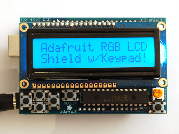 디바이스마트,오픈소스/코딩교육 > 아두이노 > 아두이노 호환쉴드,Adafruit,RGB LCD Shield Kit w/ 16x2 Character Display - Only 2 pins used! - POSITIVE DISPLAY [ada-716],아두이노 호환 실드 / 16x2 Character LCD(Positive) + 5버튼(4방향, 선택) 키패드 / USA-made(PCB, 버튼, 헤더 등) / PWM 미포함 / 53.34 x 81.28 mm / 마운팅홀 - 2.5mm