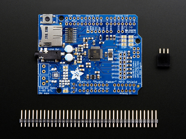 디바이스마트,오픈소스/코딩교육 > 아두이노 > 아두이노 호환쉴드,Adafruit,Adafruit 'Music Maker' MP3 Shield for Arduino (MP3/Ogg/WAV...) [ada-1790],아두이노 호환 실드 / 69mm x 53mm x 2mm / VS1053B 칩 / 스피커, 헤드폰, SD카드, 아두이노 미포함 / 상세스펙을 확인해주세요.