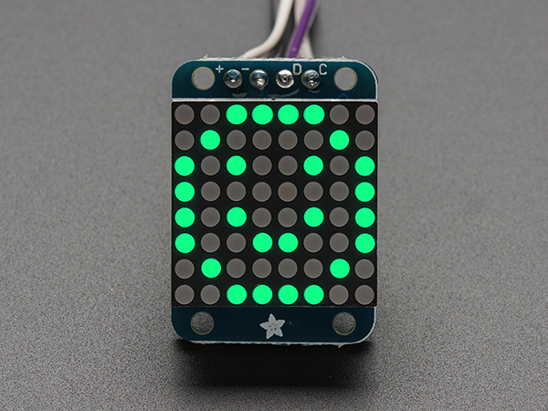 Adafruit Mini 0.8인치 8x8 LED Matrix w/I2C Backpack - Pure Green [ada-1633]