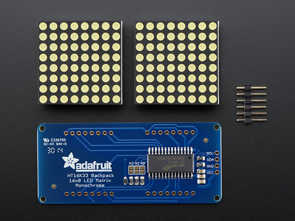 디바이스마트,LED/LCD > LED 인테리어조명 > LED 모듈,Adafruit,16x8 1.2' LED Matrix + Backpack - Ultra Bright Round White LEDs [ada-2038],16x8 1.2inch LED Backpack + 2x ultra-bright round 8x8 white matrices + 4-pin header / 72mm x 32mm x 2mm