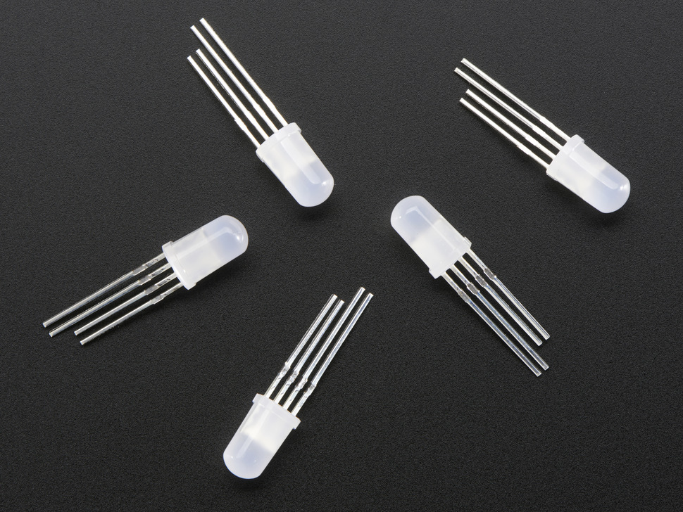 디바이스마트,LED/LCD > 일반 LED부품 > 멀티칼라 LED > 5색 이상 LED,Adafruit,NeoPixel Diffused 5mm Through-Hole LED - 5 Pack [ada-1938],사이즈 : 5mm / 전압 : 5V / 전류 : 18.5mA / 색상 : RGB