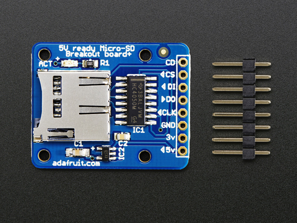 디바이스마트,MCU보드/전자키트 > 전원/신호/저장/응용 > SD/TF/메모리,Adafruit,MicroSD card breakout board+ [ada-254],microSD adapter / Onboard 5v->3v regulator / Activity LED / 25.4mm x 31.85mm