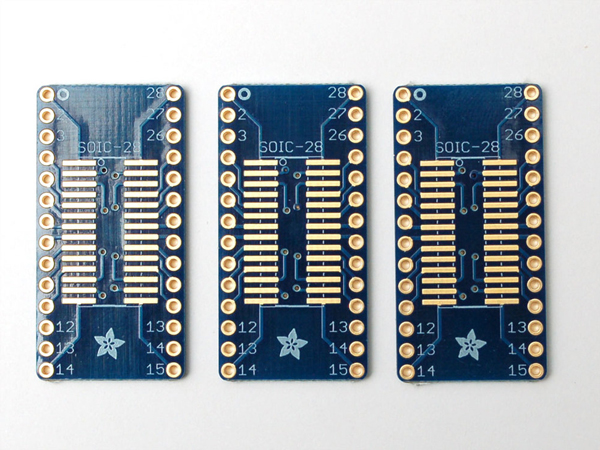 디바이스마트,커넥터/PCB > PCB기판/관련상품 > IC 변환기판 > 다기능 (복합) 변환기판,Adafruit,SMT Breakout PCB for SOIC-28 or TSSOP-28 - 3 Pack! [ada-1208],SOIC-28, TSSOP-28 칩셋을 PCB에 활용하기 위한 키트