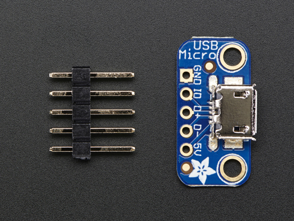디바이스마트,MCU보드/전자키트 > 통신/네트워크 > USB관련,Adafruit,USB Micro-B Breakout Board [ada-1833],USB Micro-B connector Breakout Board / 10mm x 20mm x 4mm