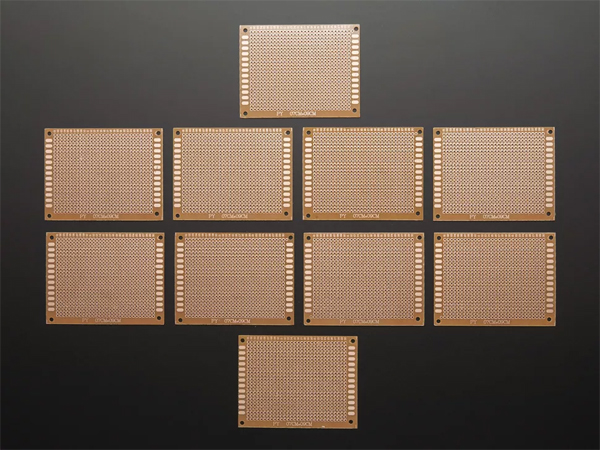 디바이스마트,커넥터/PCB > PCB기판/관련상품 > 다기능 브레드보드,Adafruit,Bakelite Universal Perfboard Plates - Pack of 10 [ada-2670],1팩 : 10개 / 30 x 24 홀 / 고정 홀간의 간격 82mm x 62mm /  Dimensions: 70.1mm x 90.8mm x 1.2mm / 중량 8.5g