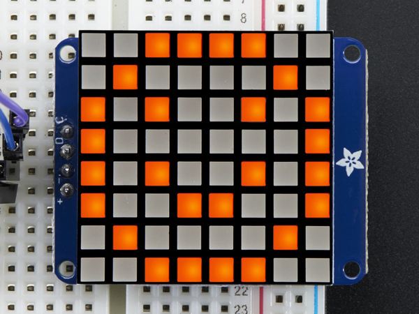 디바이스마트,LED/LCD > LED 인테리어조명 > LED 모듈,Adafruit,Small 1.2' 8x8 Ultra Bright Square Amber LED Matrix + Backpack [ada-1854],1.2' LED backpack / 8x8 매트릭스 사각 픽셀 / 4핀 헤더 / 이미지는 가장 낮은 밝기로 촬영하였습니다.
