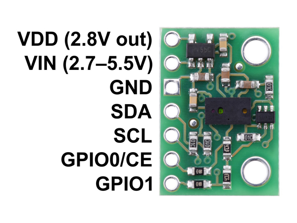 디바이스마트,MCU보드/전자키트 > 센서모듈 > 라이다/거리/초음파/라인 > 초음파센서,Pololu,VL6180X Time-of-Flight Distance Sensor Carrier with Voltage Regulator, 60cm max #2489,13mmX18mmX2mm / 0.5g / 작동전압 2.7V - 5.5V / 공급전류 5mA / 거리 측정 범위 0mm - 60cm