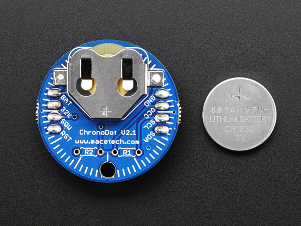 디바이스마트,MCU보드/전자키트 > 버튼/스위치/제어/RTC > RTC/타이머,Adafruit,ChronoDot - Ultra-precise Real Time Clock - v2.1  [ada-255],DS3231을 기반으로한 리얼 타일 클락 모듈입니다. 보드위에 16mm 3V 리튬 코인 배터리 홀더가 부착되어있습니다. CR1620 - CR1632 배터리와 호환됩니다. 