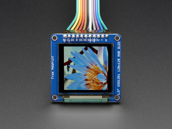 디바이스마트,LED/LCD > LCD 캐릭터/그래픽 > 캐릭터 OLED,Adafruit,OLED Breakout Board - 16-bit Color 1.5' w/microSD holder [ada-1431],비비드 컬러의 1.5인치 모노크롬 디스플레이입니다. / 128x128 RGB / SPI 인터페이스 / 3.3 - 5V