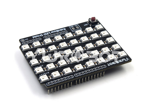 디바이스마트,오픈소스/코딩교육 > 아두이노 > 아두이노 호환쉴드,YwRobot,WS2812 레인보우 LED 쉴드 [ARD050600],5050 highlight LED, built-in control chip, only an IO port to control multiple LED Chip built-shaping circuit, the signal distortion is not cumulative, stable display