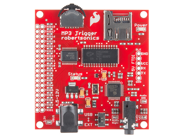 디바이스마트,MCU보드/전자키트 > 음악/앰프/녹음 > MP3/음악재생,SparkFun,MP3 Trigger [WIG-13720],MP3 사운드를 재생할 수 있는 모듈입니다.