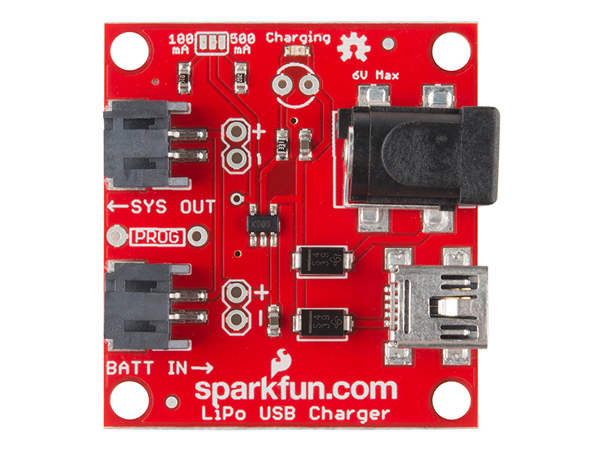 디바이스마트,MCU보드/전자키트 > 전원/신호/저장/응용 > 충전/배터리/전원,SparkFun,SparkFun USB LiPoly Charger - Single Cell [PRT-12711],싱글 셀 리튬이온이나 리튬폴리머 배터리를 충전할 수 있습니다.