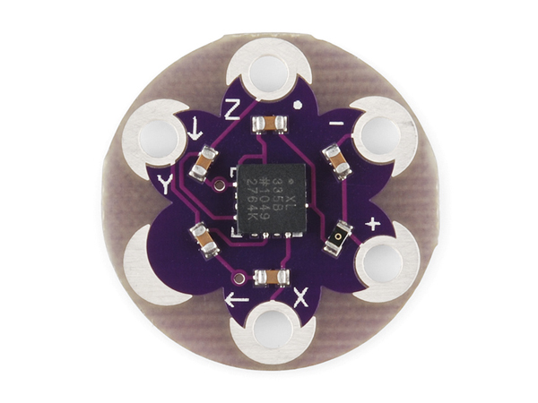 디바이스마트,MCU보드/전자키트 > 전원/신호/저장/응용 > 웨어러블 > 보드/모듈/키트,SparkFun,LilyPad Accelerometer ADXL335 [DEV-09267],릴리패드 시스템을 위한 3축 가속도 센서로 움직임을 감지하며 기울기나 진동을 감지합니다. 출력은 0~3V 아날로그 신호이며, X/Y/Z축으로 각각 나타냅니다