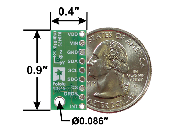 디바이스마트,MCU보드/전자키트 > 센서모듈 > IMU/AHRS(9축 이상),Pololu,LIS3MDL 3-Axis Magnetometer Carrier with Voltage Regulator #2737,The sensor provides magnetic field strength measurements with a configurable range of ±4 gauss to ±16 gauss that can be read through a digital I²C or SPI interface