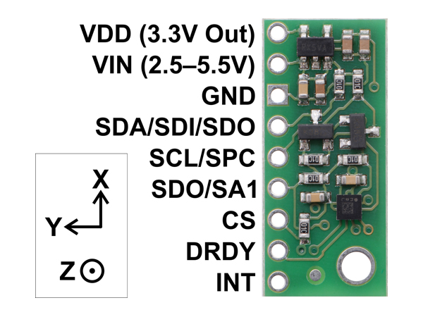 디바이스마트,MCU보드/전자키트 > 센서모듈 > IMU/AHRS(9축 이상),Pololu,LIS3MDL 3-Axis Magnetometer Carrier with Voltage Regulator #2737,The sensor provides magnetic field strength measurements with a configurable range of ±4 gauss to ±16 gauss that can be read through a digital I²C or SPI interface