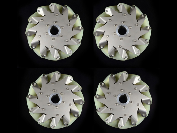 디바이스마트,기계/제어/로봇/모터 > 로봇부품 > 바퀴/휠 > 메카넘 휠,NEXUS Robot,A SET 8 INCH INDUSTRIAL WHEEL MECANUM WHEEL WITH 12 PU ROLLER(150KG LOAD) [NX-14178],203mm 스테인레스 스틸 메카넘 휠입니다. 각각의 휠은 12개의 롤러로 구성되어 있습니다.