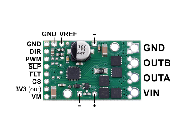 디바이스마트,기계/제어/로봇/모터 > 모터드라이버 > DC모터 드라이버,Pololu,Pololu G2 High-Power Motor Driver 18v17 #2991,N-채널 MOSFET과 사용자 입력을 받고 MOSFET을 제어하기 위한 회로로 구성되어 있으며 6.5-30V의 전압을 지원하고 방열판 없이 연속적으로 17A를 전달가능 합니다.