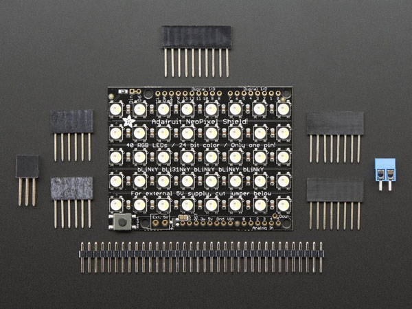 디바이스마트,오픈소스/코딩교육 > 아두이노 > 아두이노 LED/LCD모듈,Adafruit,Adafruit NeoPixel Shield - 40 RGBW - Cool White - ~6000K [ada-2866],5x8 매트릭스 40 RGBW LED입니다. 각각의 픽셀은 독립적으로 주소를 가지며 단지 1개의 핀(디지털 #6)을 필요로 합니다.