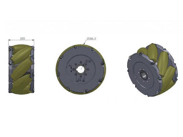 디바이스마트,기계/제어/로봇/모터 > 로봇부품 > 바퀴/휠 > 옴니 휠,NEXUS Robot,A SET OF 8INCH(203MM) HEAVYDUTY INDUSTRIAL MECANUM WHEEL [NX-NM203A],4개 1세트 , 무게 8kg/pcs, 적재용량 800kg/set의 203mm 옴니 휠입니다.