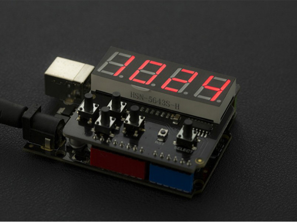 디바이스마트,LED/LCD > FND/도트매트릭스 > FND(세그먼트LED) > FND,DFROBOT,LED 키패드 쉴드 (아두이노 호환) LED Keypad Shield For Arduino [DFR0382],배열 : 4자리 / 전압 : 5V / 색상 : 레드(Red) / 아두이노 호환